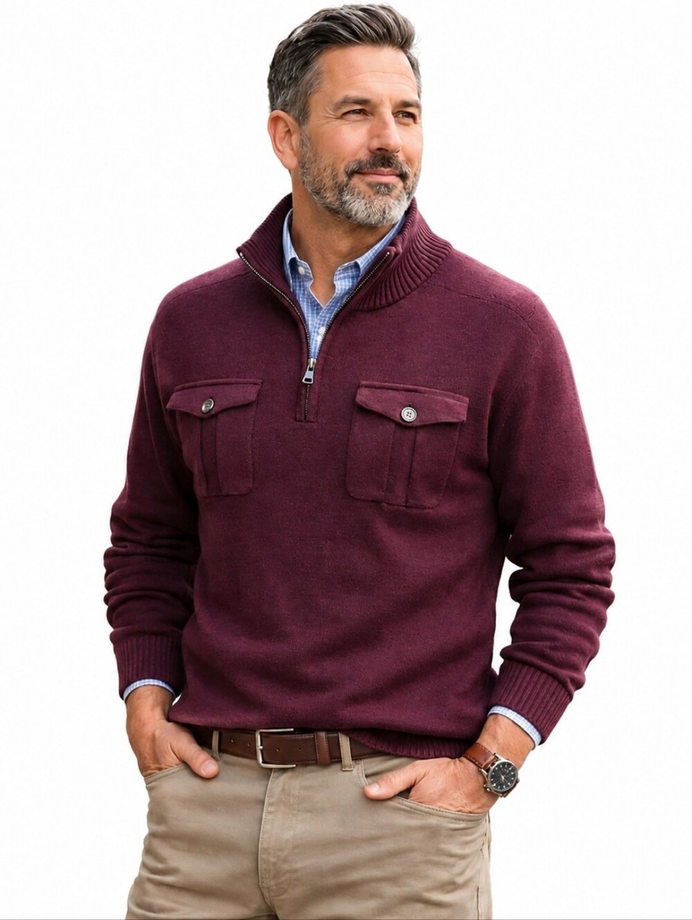 Weatherproof Mens Sweater XXL Burgundy Half Zip 100% Cotton Classic Pullover NWT